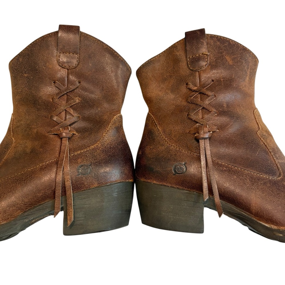 Born Karin Brown Distressed Leather Side Lace Western Ankle Boots, Sz 9 - Picture 7 of 16